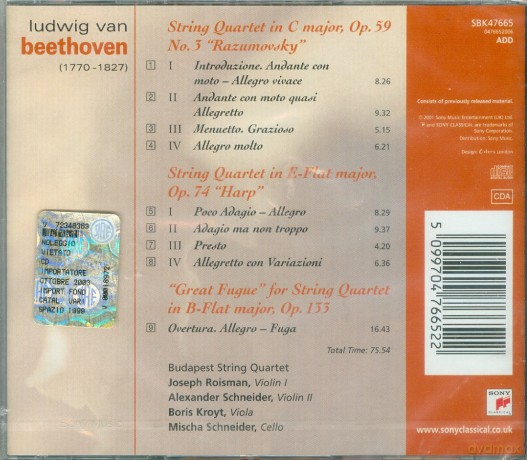 Ludwig Van Beethoven: String Quartets Op. 59, No. 3, Op. 74: [CD]