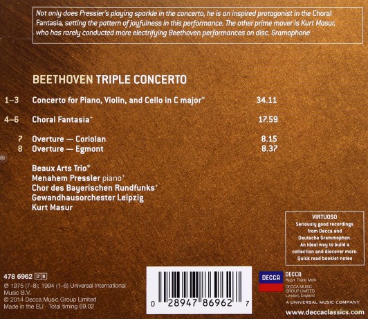 Kurt Masur: Beethoven: Triple Concertos, Choral Fantasia (Virtuoso) [CD]