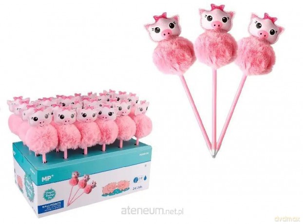 Długopis z pomponem 1.0mm Świnki (24szt)