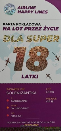 Karnet karta pokładowa 18 urodziny damskie