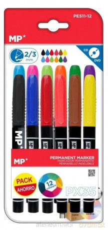 Marker permanentny 2,0/3,0mm do CD/DVD mix 12szt