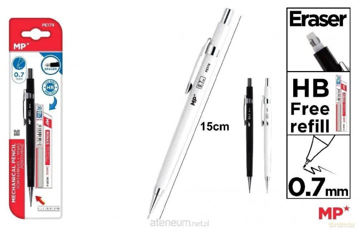 Ołówek automatyczny HB 0.7mm + wkłady MIX