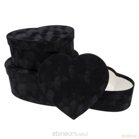 Pudełko Flower Box 3szt welur serce czarne