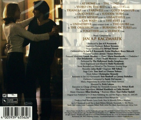 Unfaithful soundtrack (Niewierna) (Jan A. P. Kaczmarek) [CD]