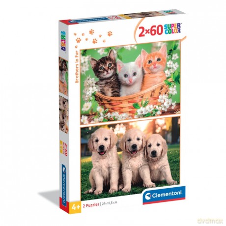 CLEMENTONI 2 x 60 el. SUPER KOLOR Brothers in Fur [PUZZLE]
