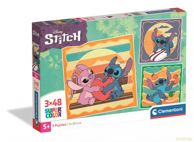 CLEMENTONI 3 x 48 el. SUPER KOLOR Stitch [PUZZLE]