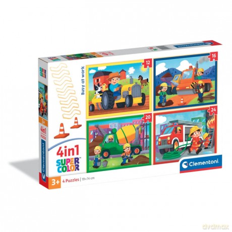 CLEMENTONI 4 w 1 SUPER KOLOR Busy at Work [PUZZLE]