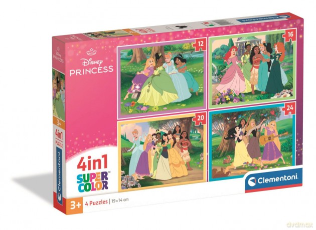 CLEMENTONI 4 w 1 SUPER KOLOR Disney Princess [PUZZLE]