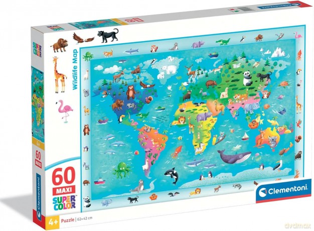 CLEMENTONI 60 el. MAXI SUPER KOLOR Wildlife Map [PUZZLE]