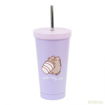 Kubek 500ml Pusheen metalowy z rurką VM03