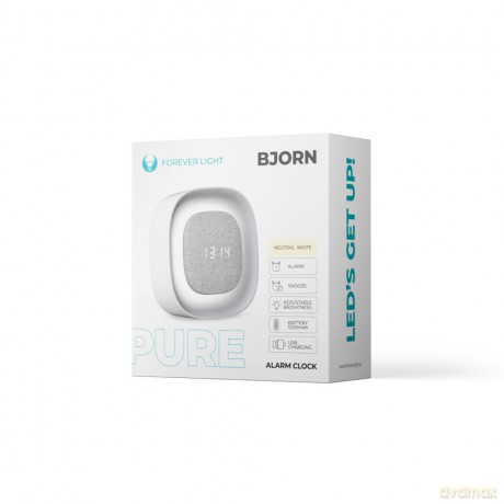 Budzik z nocną lampką LED PURE FNL-03 BJORN biały kwadratowy Forever Light