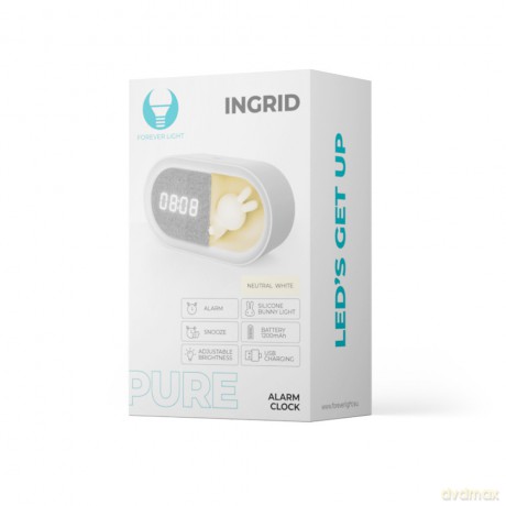 Budzik z nocnym króliczkiem LED PURE FNL-05 INGRID biały podłużny Forever Light