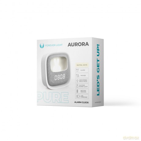 Budzik z nocnym króliczkiem LED PURE FNL-06 AURORA biały kwadratowy Forever Light