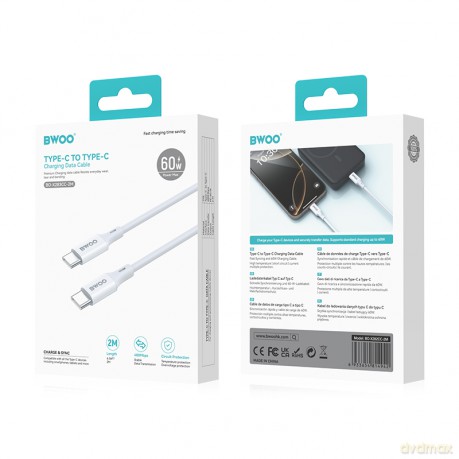 BWOO Kabel USB-C do USB-C 60W, TPE + ABS, 2 m