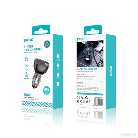 BWOO Ładowarka samochodowa 68W z podwójnym portem USB-C i portem USB
