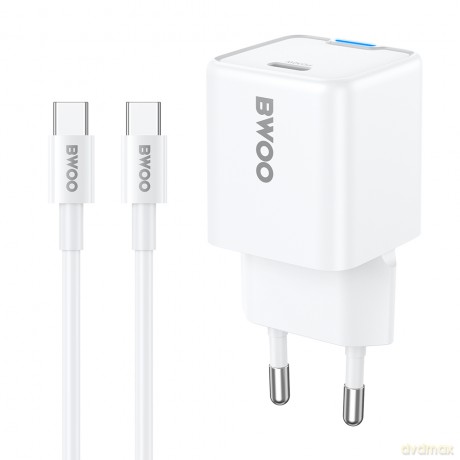 BWOO Ładowarka sieciowa GaN 30W z portem USB-C, z 60W kablem USB C- USB C