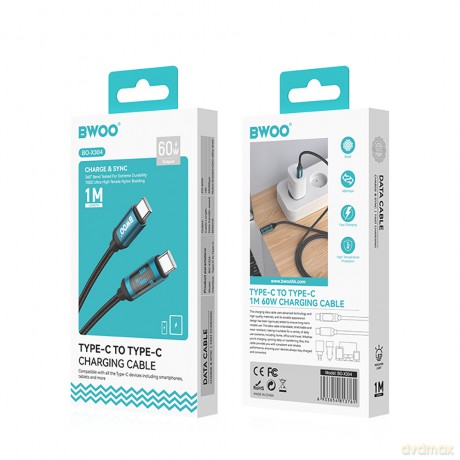 BWOO Pleciony kabel USB-C do USB-C 60W z animowanym podświetleniem, 1m