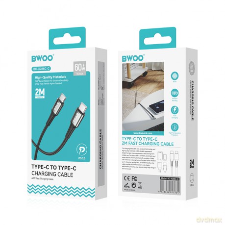 BWOO Pleciony kabel USB-C do USB-C 60W, 2 m