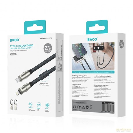 BWOO Smycz, zawieszka, kabel 27W USB-C do lightning, 1,2 m