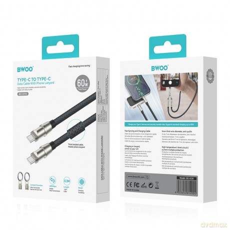 BWOO Smycz, zawieszka, kabel USB-C do USB-C 60W, 1,2 m
