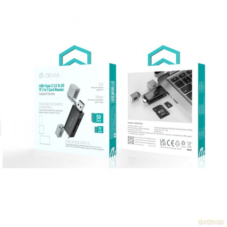 Devia czytnik kart 2w1 EL240 USB/USB-C 3.0 czarny