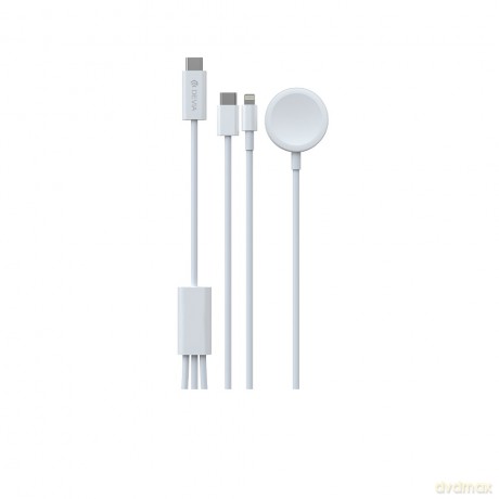 Devia kabel 3w1 Smart EA520 USB-C - USB-C + Lightning biały z ładowarką indukcyjną magnetyczną do Apple Watch