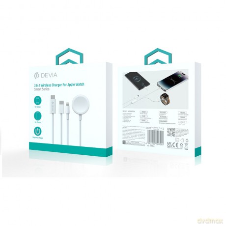 Devia kabel 3w1 Smart EA520 USB-C - USB-C + Lightning biały z ładowarką indukcyjną magnetyczną do Apple Watch