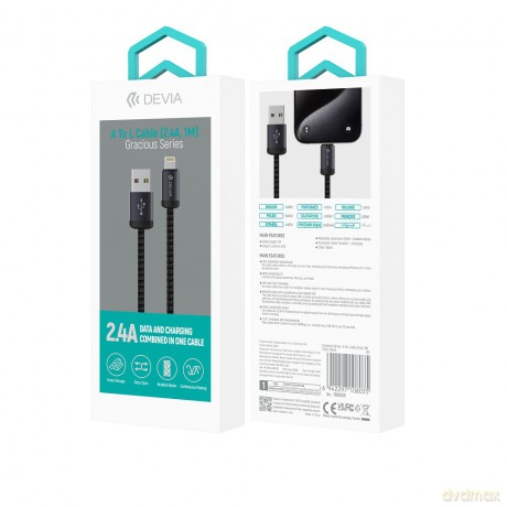 Devia kabel Gracious EC650 USB - Ligtning 1,0 m 2,4A czarny