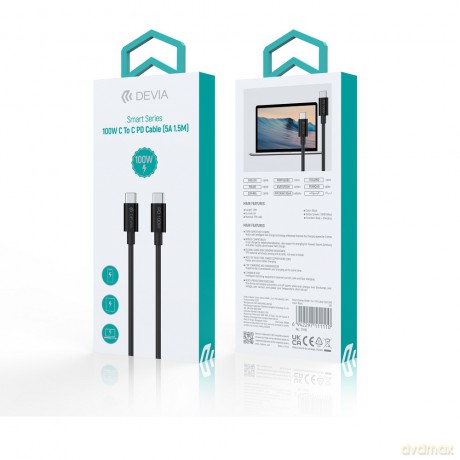 Devia kabel Smart EC317 PD USB-C - USB-C 1,5 m 100W 5A czarny