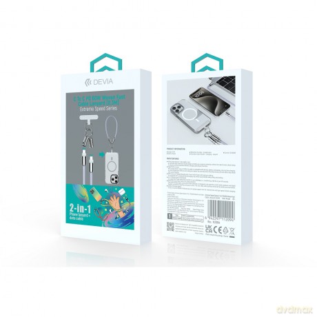 Devia kabel uniwersalna smycz 2w1 PD USB-C - USB-C 0,3 m 60W lawendowy