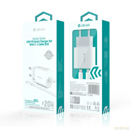 Devia ładowarka sieciowa Rocket PD 20W 1x USB-C biała + kabel USB-C - Lightning
