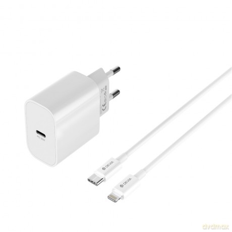 Devia ładowarka sieciowa Smart PD GaN 30W 1x USB-C biała + kabel USB-C - Lightning