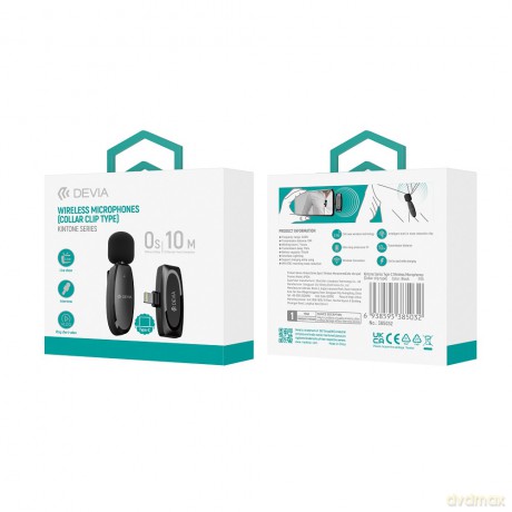 Devia mikrofon do telefonu Kintone USB-C bezprzewodowy krawatowy czarny
