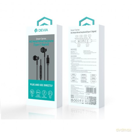 Devia słuchawki przewodowe Smart M2 Digital Metal USB-C douszne czarne