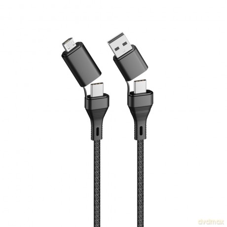 Forever CORE kabel 4w1 USB + USB-C - USB-C + microUSB 1,2 m 3A czarny