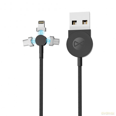 Forever Core kabel magnetyczny 3w1 USB - Lightning + USB-C + microUSB 1,0 m 2,5A czarny z przesyłem danych