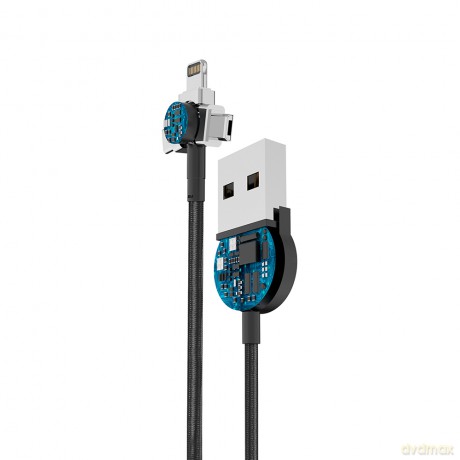 Forever Core kabel magnetyczny 3w1 USB - Lightning + USB-C + microUSB 1,0 m 2,5A czarny z przesyłem danych