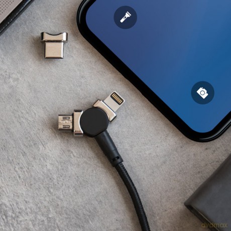 Forever Core kabel magnetyczny 3w1 USB - Lightning + USB-C + microUSB 1,0 m 2,5A czarny z przesyłem danych
