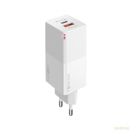 Forever Core ładowarka sieciowa PD+ QC 3.0 GaN 1x USB 1x USB-C 65W biała