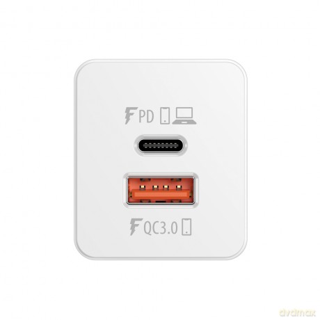 Forever Core ładowarka sieciowa PD+ QC 3.0 GaN 1x USB 1x USB-C 65W biała