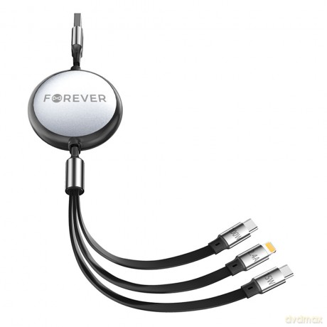 Forever kabel 3w1 USB - Lightning + 2x USB-C 1,2 m 100W czarny