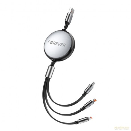 Forever kabel 3w1 USB - Lightning + 2x USB-C 1,2 m 100W czarny