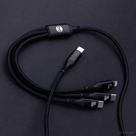 Forever kabel 3w1 USB-C - Lightning + 2x USB-C 1,2 m 60W czarny