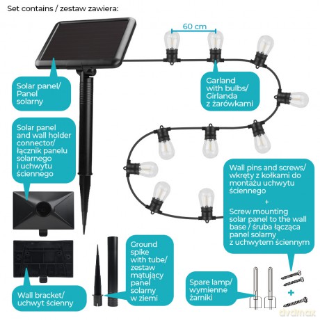Forever Light Girlanda solarna LED SUNARI FLS-60 7,5m 10 żarówek IP44