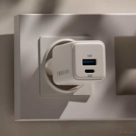 Forever ładowarka sieciowa GaN PD QC TC-08-30AC 1x USB-C 1x USB 30W biała