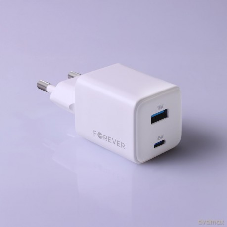 Forever ładowarka sieciowa GaN PD QC TC-08-45AC 1x USB-C 1x USB 45W biała