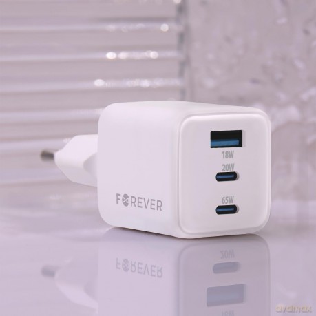 Forever ładowarka sieciowa GaN PD QC TC-08-65ACC 2x USB-C 1x USB 65W biała