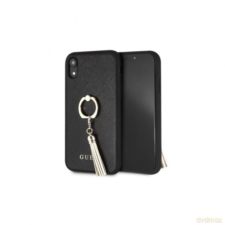 Guess iPhone XR GUHCI61RSSABK czarny hard case Saffiano with ring stand
