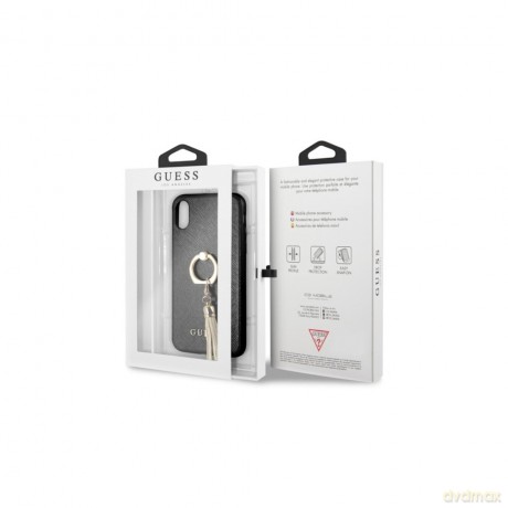 Guess iPhone XR GUHCI61RSSABK czarny hard case Saffiano with ring stand