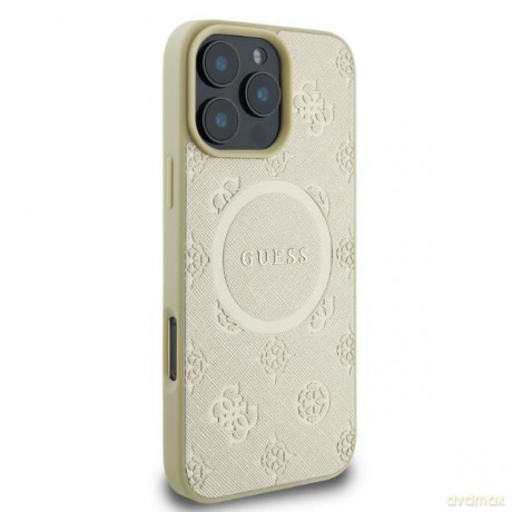 Guess nakładka do iPhone 16 Pro 6,3" GUHMP16LPSAPSMED złota hardcase Saffiano Peony Classic Logo MagSafe